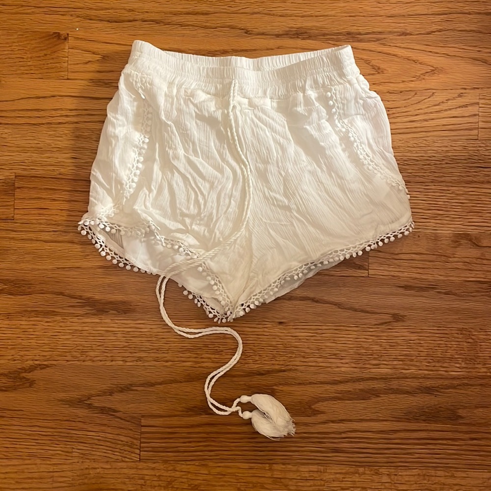 White Boho Shorts Tassel Drawstring